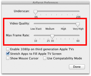 tune AirParrot video quality to fix audio problems