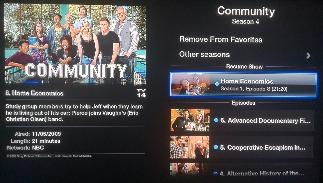 Hulu Plus series menu for Apple TV
