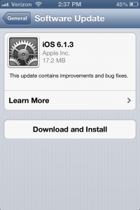 iOS 6.1.3 upgrade screen