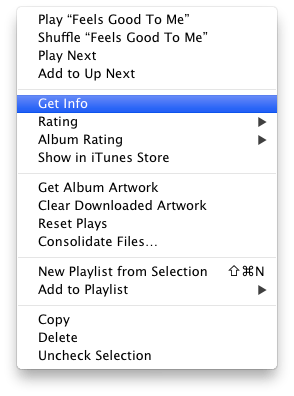 iTunes album pop up menu