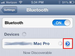 iPhone Bluetooth screen