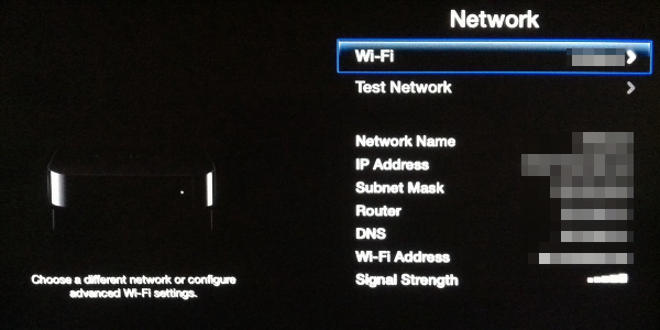 Apple TV network settings