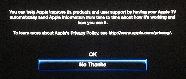 turn off send data to Apple on Apple TV