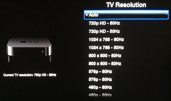 change resolution on Apple TV