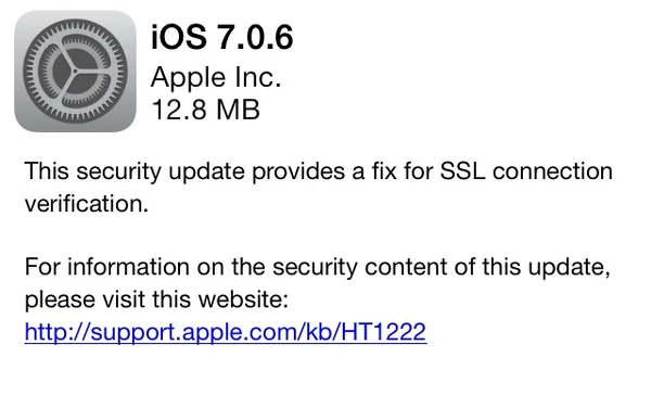 iOS 7.0.6 update screen