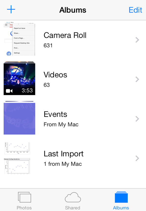 select Photos album on iPhone