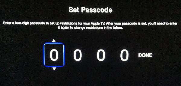 Passcode for Apple TV Restrictions