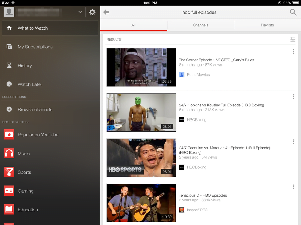 YouTube app for iPad