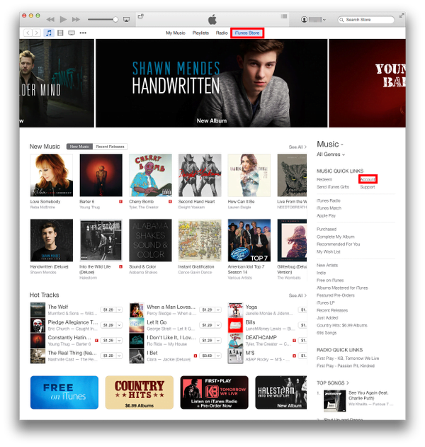 Main iTunes Store screen on OS X