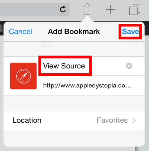 name the bookmark View Source