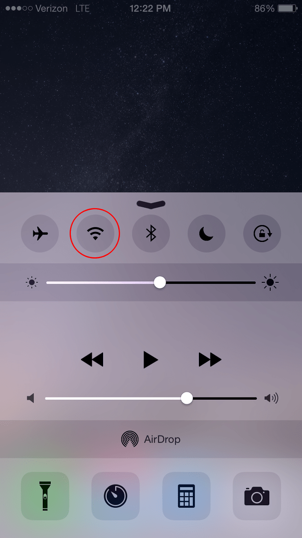 check iPhone WiFi using Control Center