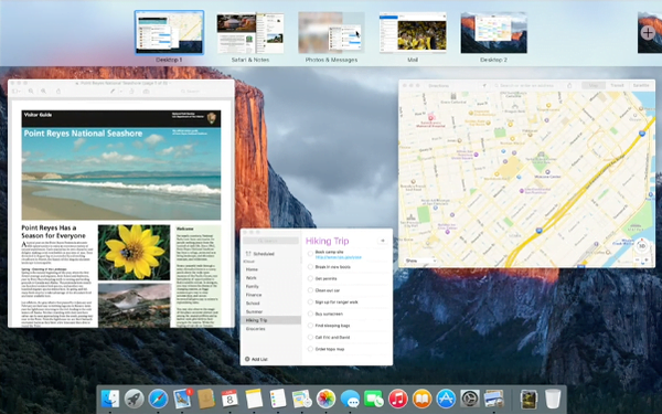 OS X 10.11 El Capitan drag app onto full screen app for split view