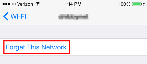 forget iPhone WiFi network