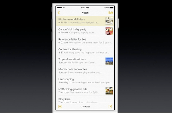iOS 9 Notes attachment view