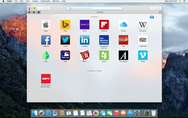 OS X 10.11 El Capitan Safari pinned sites on Favorites panel
