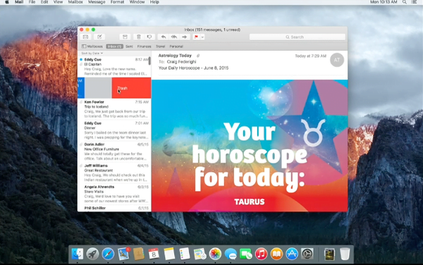 OS X 10.11 El Capitan swipe left to delete email