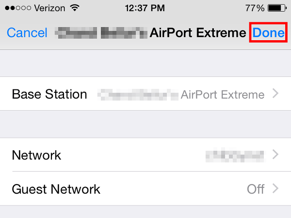 tap Done on the main AirPort Utility admin screen