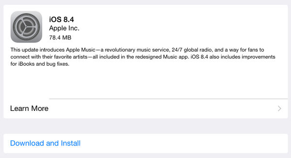 iPad iOS 8.4 upgrade screen