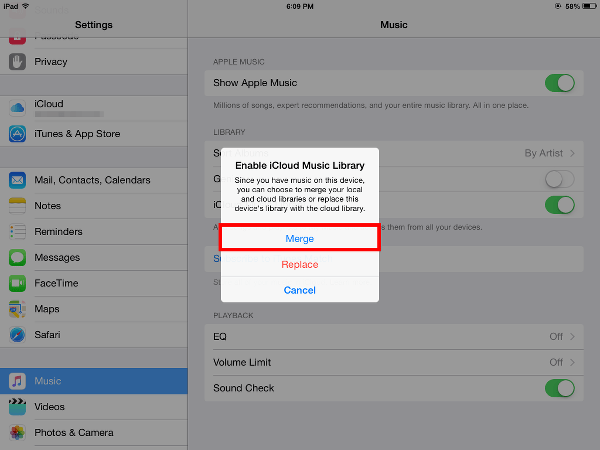 Replace or Merge iCloud Music Library