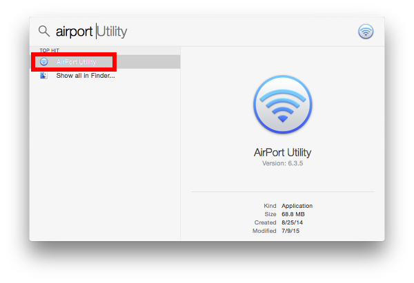launch AirPort Utility from Spotlight