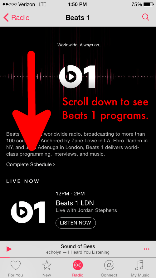 Scroll down to View Beats 1 Programs