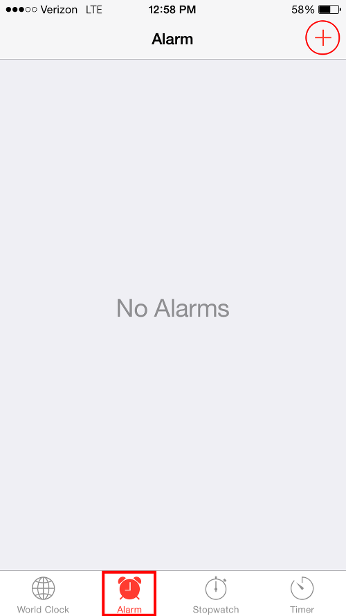 Tap Alarm and plus Button