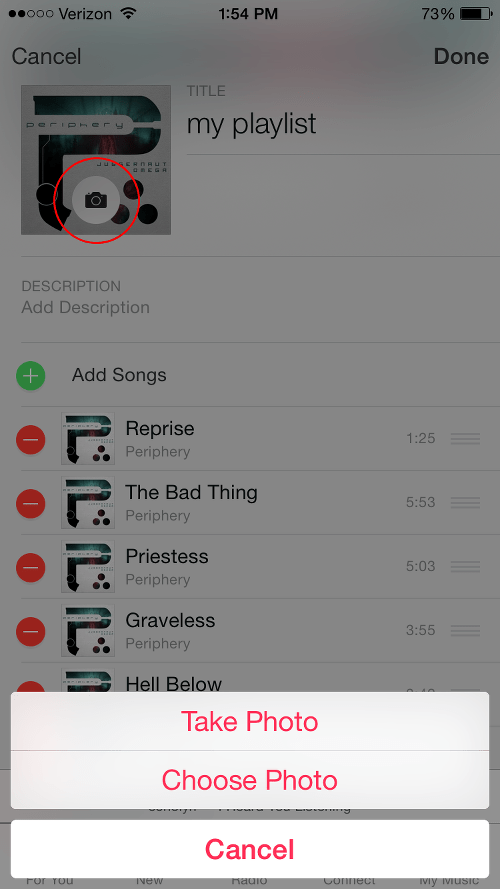 Tap Camera Button on Playlist to Add Photo