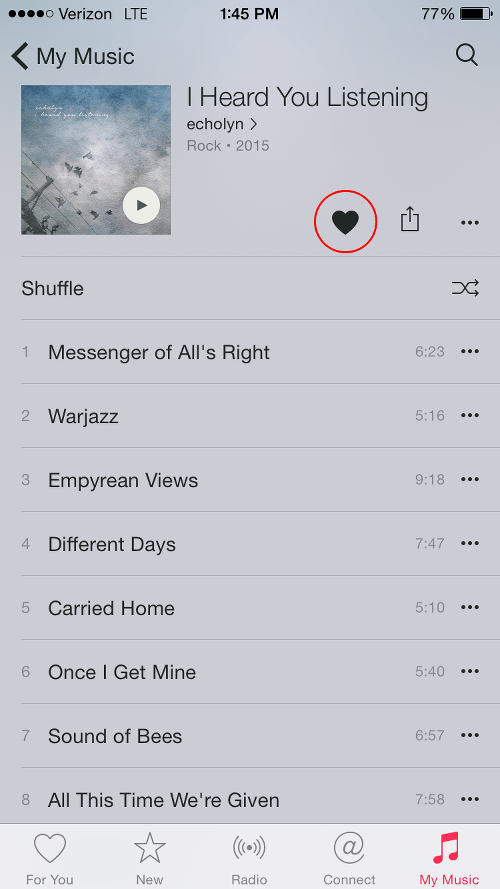Tap Heart Icon on Apple Music