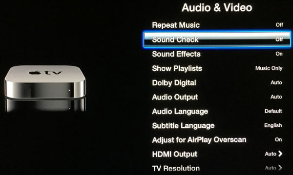 Turn off Sound Check on Apple TV
