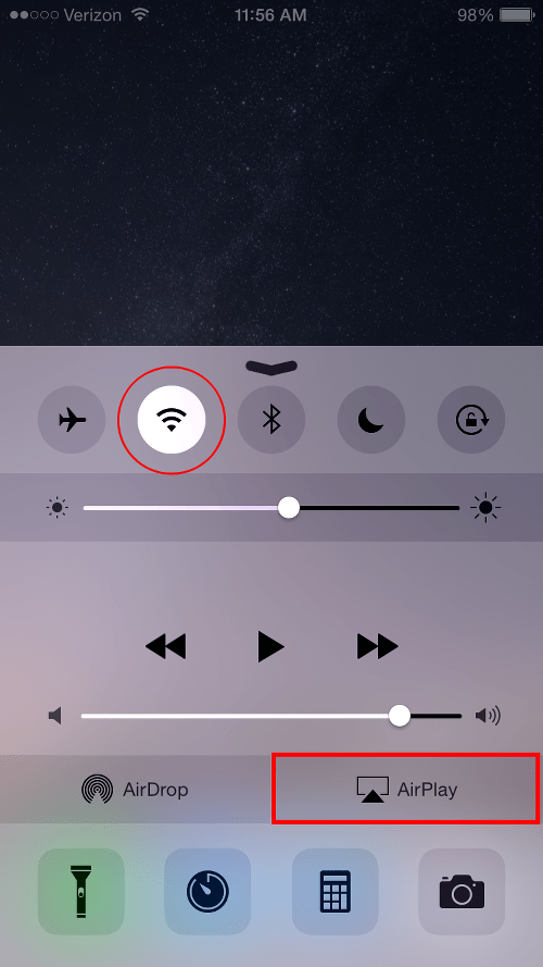 Activate AirPlay from Control Center