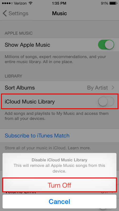 Remove All Apple Music by Turning off iCloud Music Library