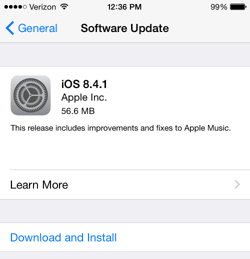 iOS 8.4.1 Update Screen