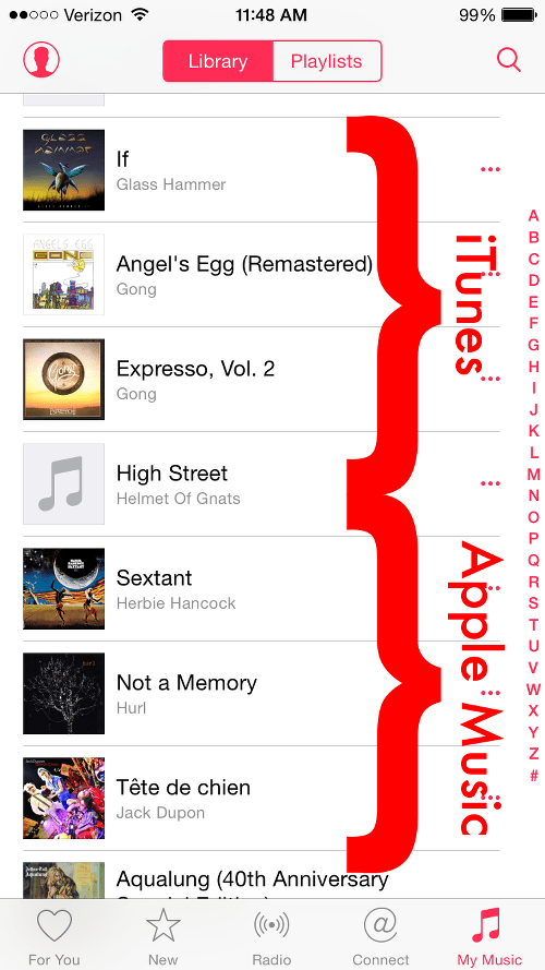 My Music Shows Apple Music and iTunes Purchases