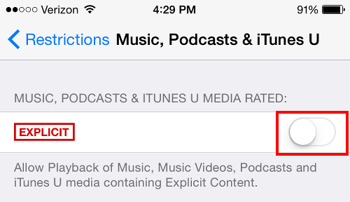 Turn off Explicit Content for Apple Music