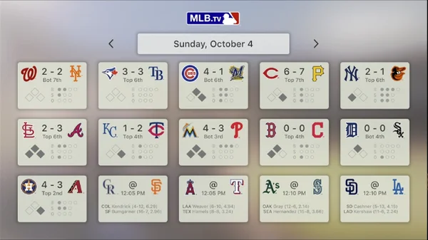 Apple TV 4 MLB Stats