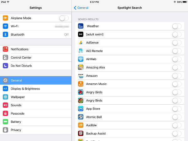 Turn off Intra-App Searches in Spotlight for iOS 9