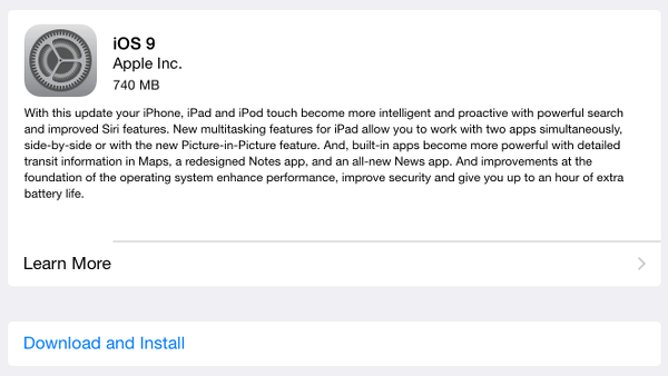 iOS 9 Update Screen