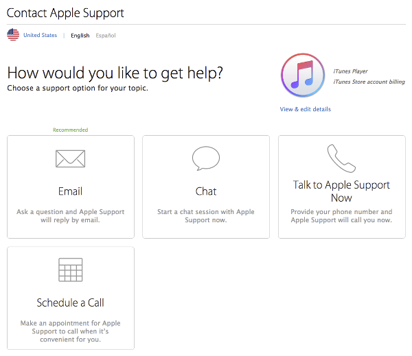 Communication Options for iTunes Store