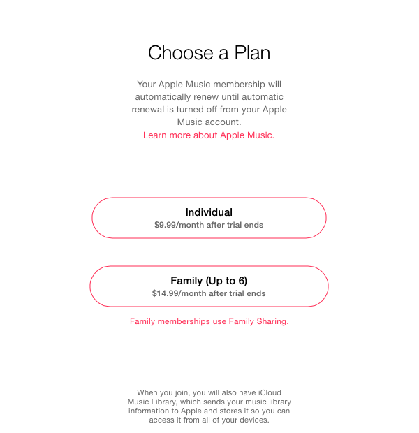 Apple Music Family Plan Pricing