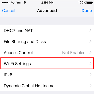 AirPort Extreme Tap WiFi Settings