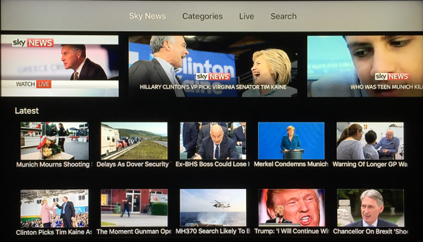 Sky News Main Screen