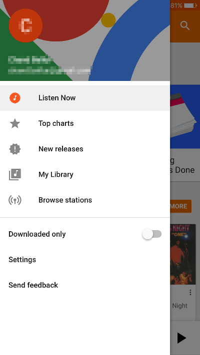 Google Play Music Main Menu