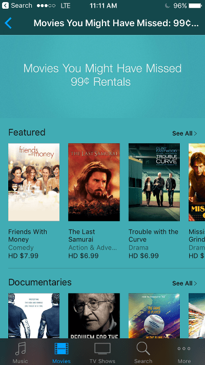 iTunes Movies You May Have Missed 99 Cent Rentals