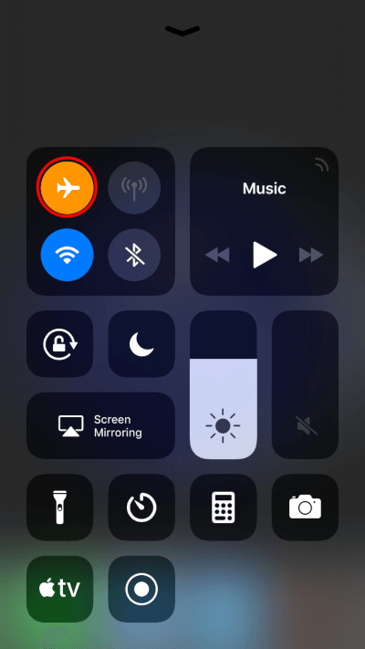 Turn on Airplane Mode iPhone Control Center