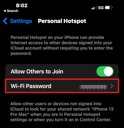 Tap on Wi-Fi Password