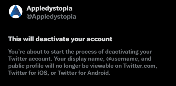 Appledystopia Deletes Twitter Account - Published October 30, 2022 at 3:37 p.m.