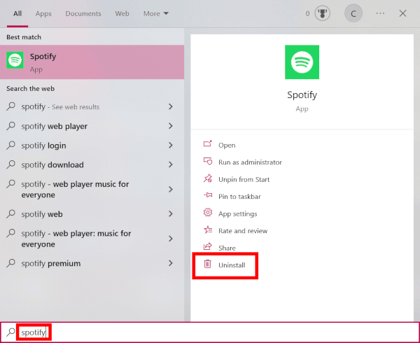 Uninstall Spotify from Windows